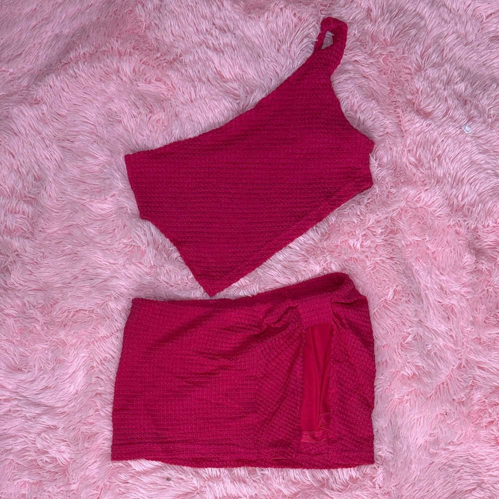 Vibrant Pink Textured Skirt Set